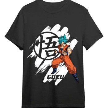 Dragon Ball Z Officially licensed T-Shirt Goku Super Saiyan Blue Black 100% cotton L 
